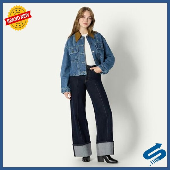 Oversized Cropped Denim Jacket Heavyweight Rigid Fit Women's - Picture 6 of 8